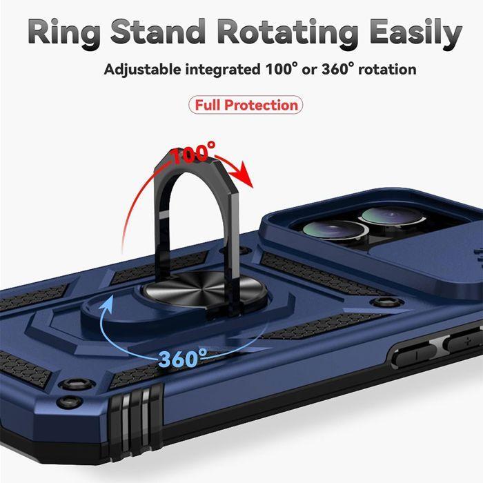 Coque de protection pour iPhone 17 - MARQUE - Modèle - Antichoc - Support anneau rotatif - Bleu Marine