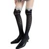 Hollowout Weave Fishnet Geometric Pattern Stockings Thigh High Socks Ruffle Lace Trim Overknee Stockings for Women Girls