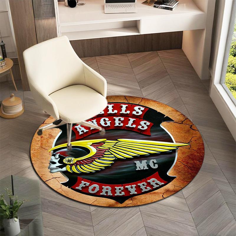 Gang violence Motorcycle enthusiasts Hells Angels Motorcycle Club circular carpet is soft, home, bedroom, door mat decoration, and non slip carpet E5