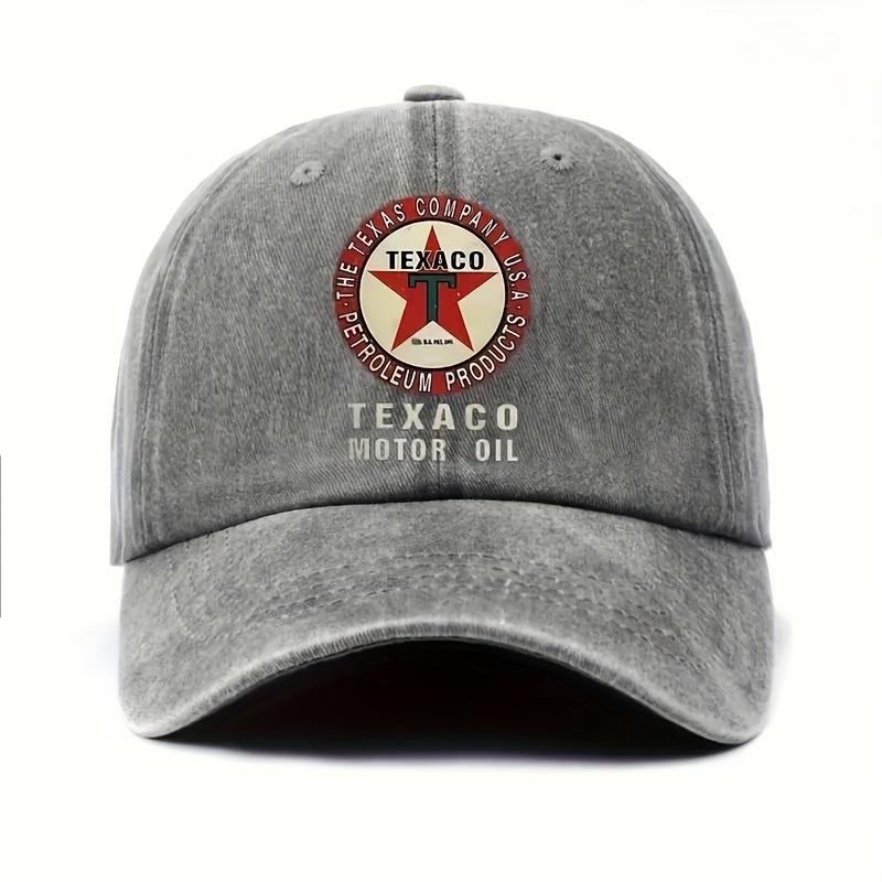 

Texaco Car Oil Pattern Printed Washed Baseball Cap in a Vintage Urban Style Adjustable Dad Hat Suitable for Both Men And Women One Size