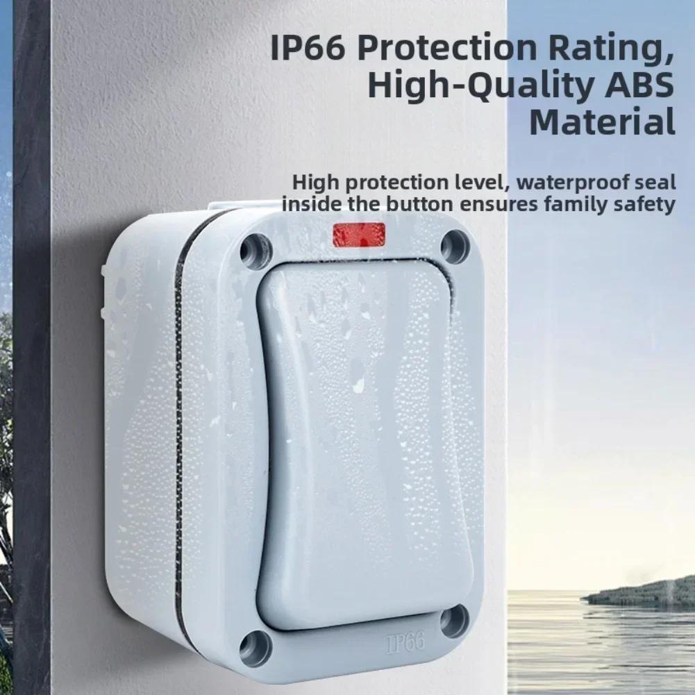 Outdoor Light Switch 1 Gang Wall Mount with LED Indicator IP66 Waterproof Rated for Garden and External Electrical Use