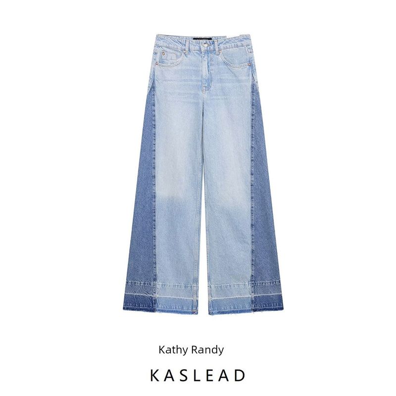 Kaslead New Women Clothes Western Style Fashion Patchwork Cotton High Waist Wide Leg Jeans 6164075