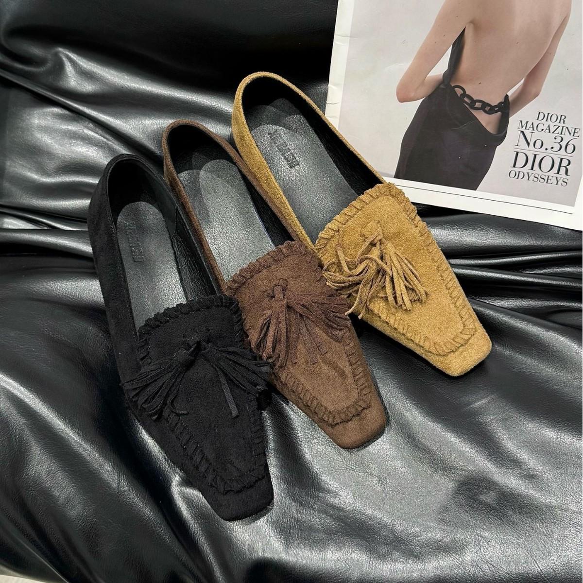 

2025 winter new square head fringed suede soft sole deep mouth commuter work women s shoes thick heel 39 жовтий