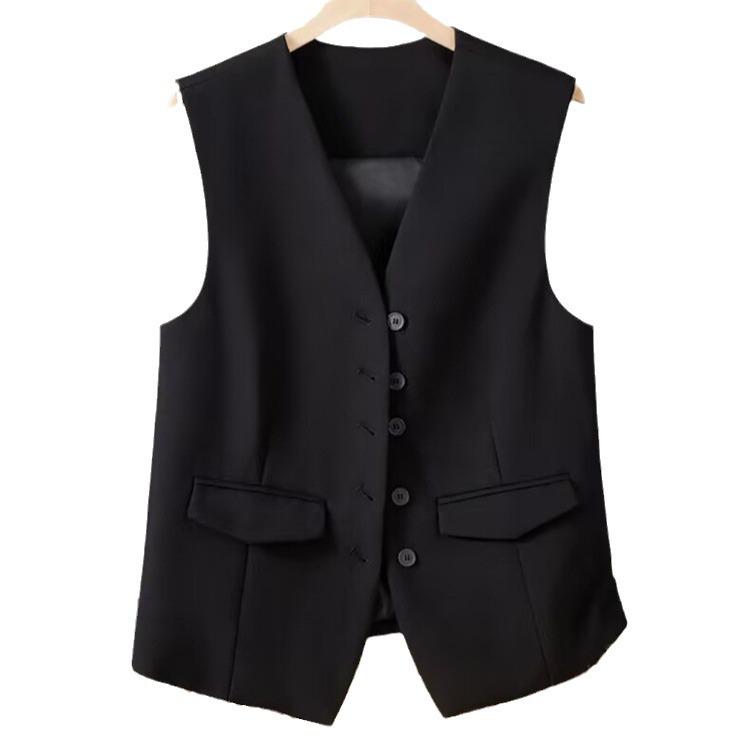 2025 Spring V-neck Loose Solid Color Sleeveless Jacket & Cardigan Vest