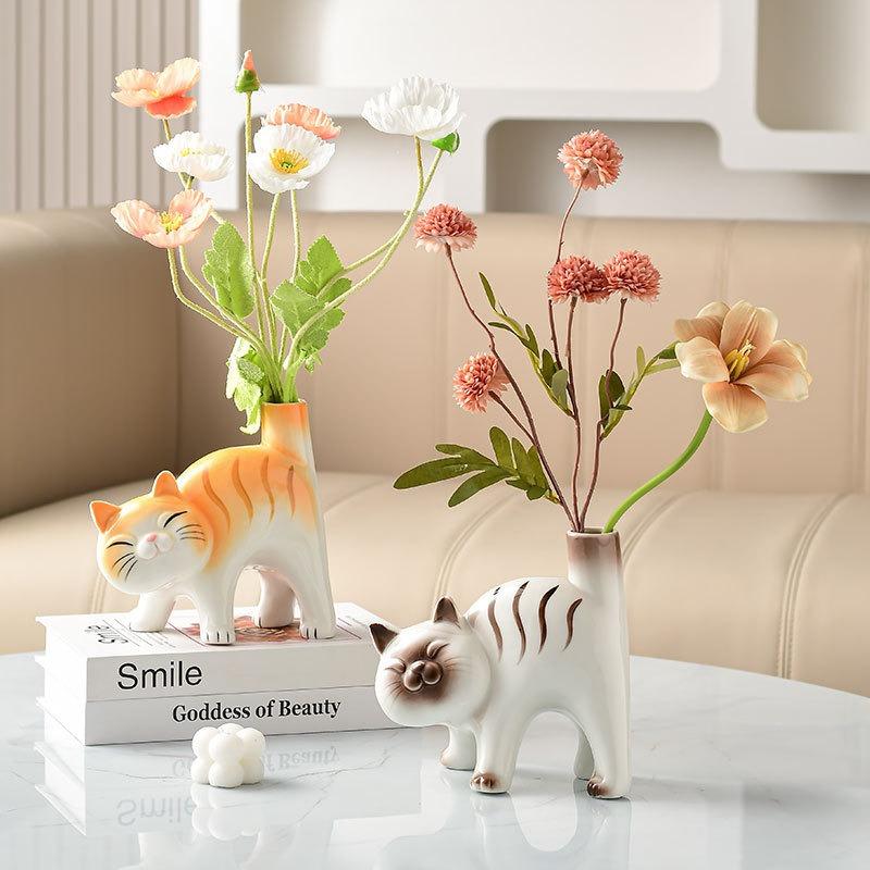 Cute Ceramic Cat Vase Hydroponic Vase Desktop Ornament Home Decor Garden Decoration