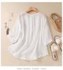 Women's 2023 Literary Embroidered Cotton Linen Blouse - Summer Loose Round Neck Pleated Pullover Top