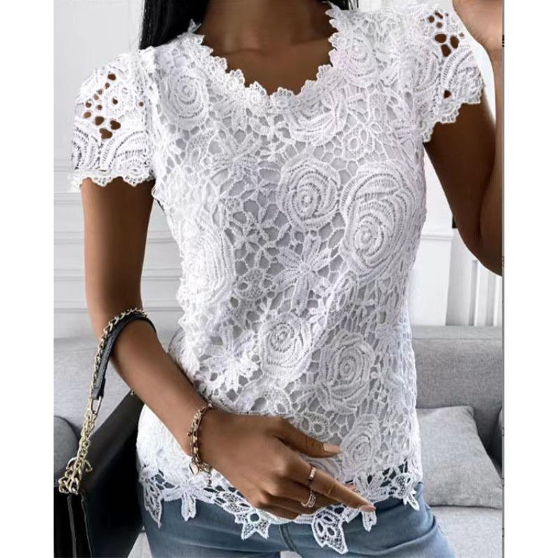 BITCED Women's Fashion Casual Solid Color Print Short Sleeve O-Neck Blouses & Shirts