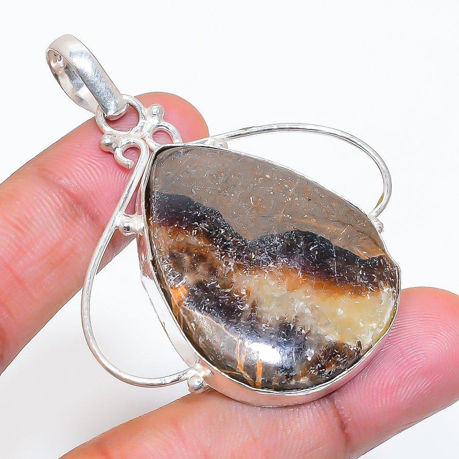 Natural Septerian Stone Gemstone 925 Sterling Silver Jewelry Pendant 2.36" ZS-251