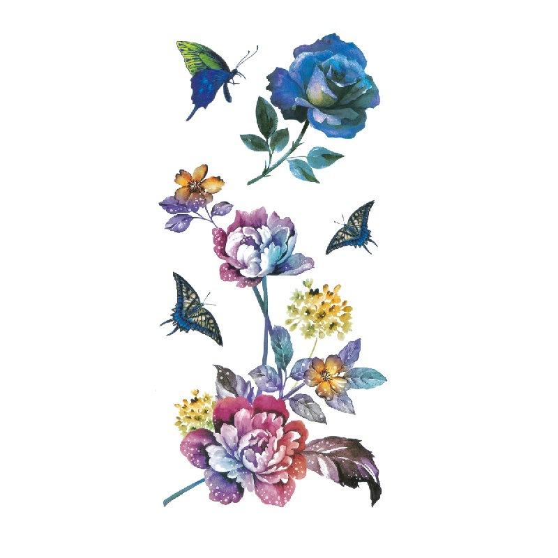 Adesivo de tatuagem de flor de rosa azul, flor de ameixa, padrão grande, capa de braço, adesivo de tatuagem à prova d'água, amostra de tatuagem