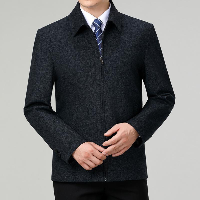 Autumn and Winter Wool Men's Jackets, Middle-aged Dads' Thick Woolen Tops, Middle-aged and Elderly Lapel Leader Cadre Jackets