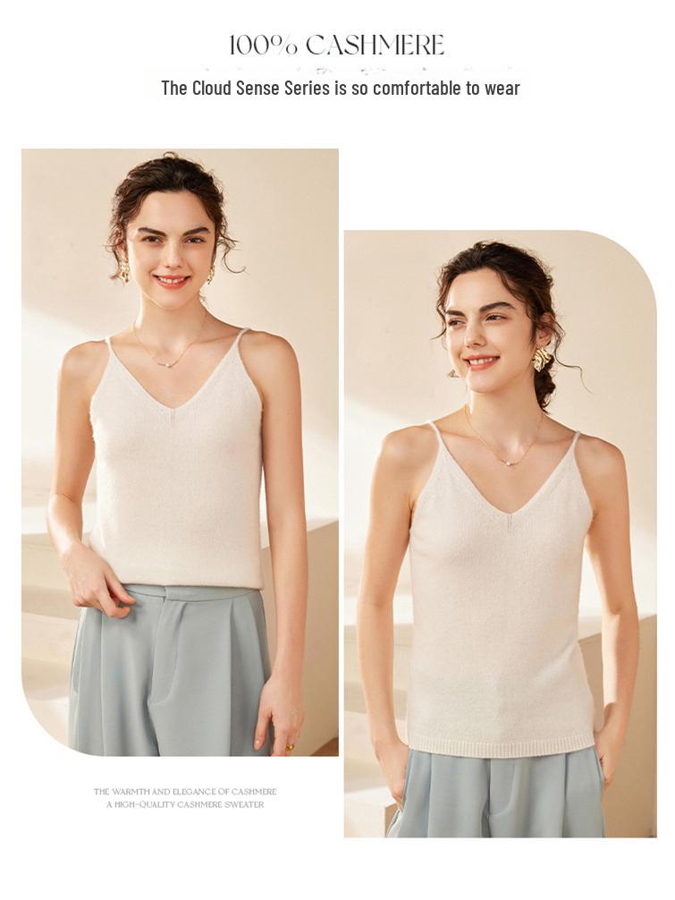 100% Pure Cashmere Deep V-Neck Camisole for Women - Soft, Sexy, and Warm Knit Vest
