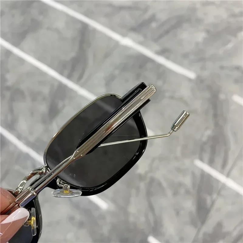 Small Rectangle Shades For Women Sunglasses  Retro Steampunk Half Frake Sunglasses Female Men Black Tea Glasses UV400