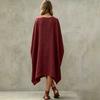 Women's Casual V-Neck Cotton Linen Three-Quarter Sleeve Asymmetric Dress for Everyday Wear