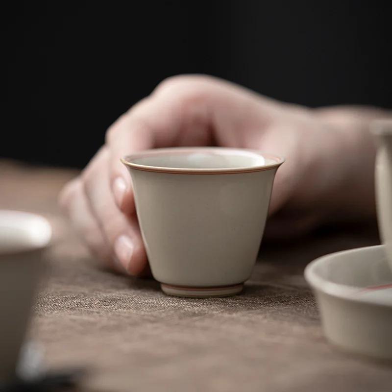 Tea Cup Tea Cup Kung Fu Tea Set Hand Painted Double Line Master Cup Home Tea Ceremony Personal Small Size Tea Cup Bowls