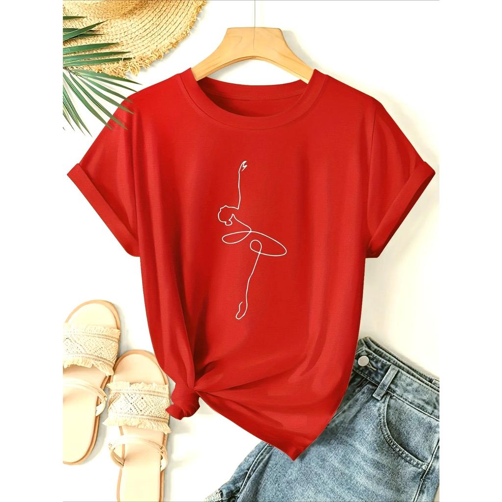 Baletnica Rysunek Liniowy Design Koszulka Damska Vintage Moda Koszulka Harajuku Streetwear Krótki Rękaw Harajuku Damska Y2K Koszulka Top