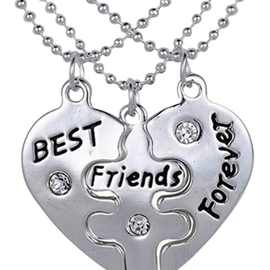 3Pcs Broken Heart Shape Carved Letters Best Friends Forever Chain Set for Dating
