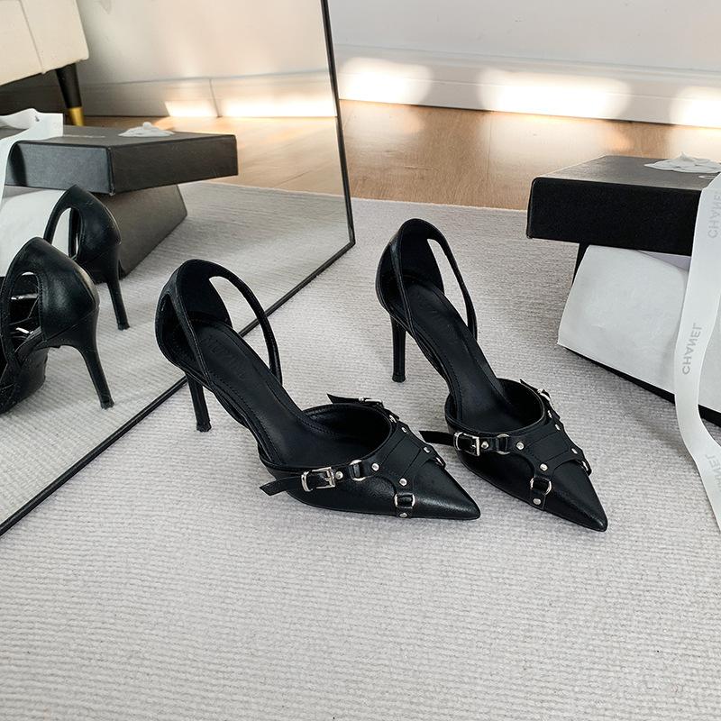 L120 High Heels Women's Design Sense 2025 Summer New Fashion Pointed Black Kitten Heel Large Size High Heel Single Shoes