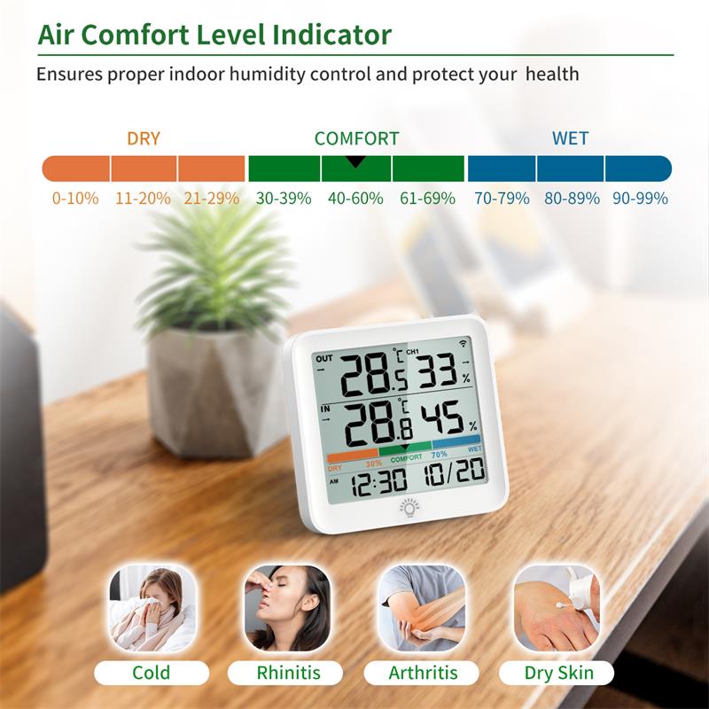 NOKLEAD LCD-Digitalthermometer Hygrometer Innen-/Außentemperatur-Feuchtigkeitsmessgerät Temperatur- und Feuchtigkeitssensor Büro Zuhause