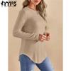 Blusas y camisas de manga larga con cuello redondo y estampado de Color sólido informal a la moda para mujer