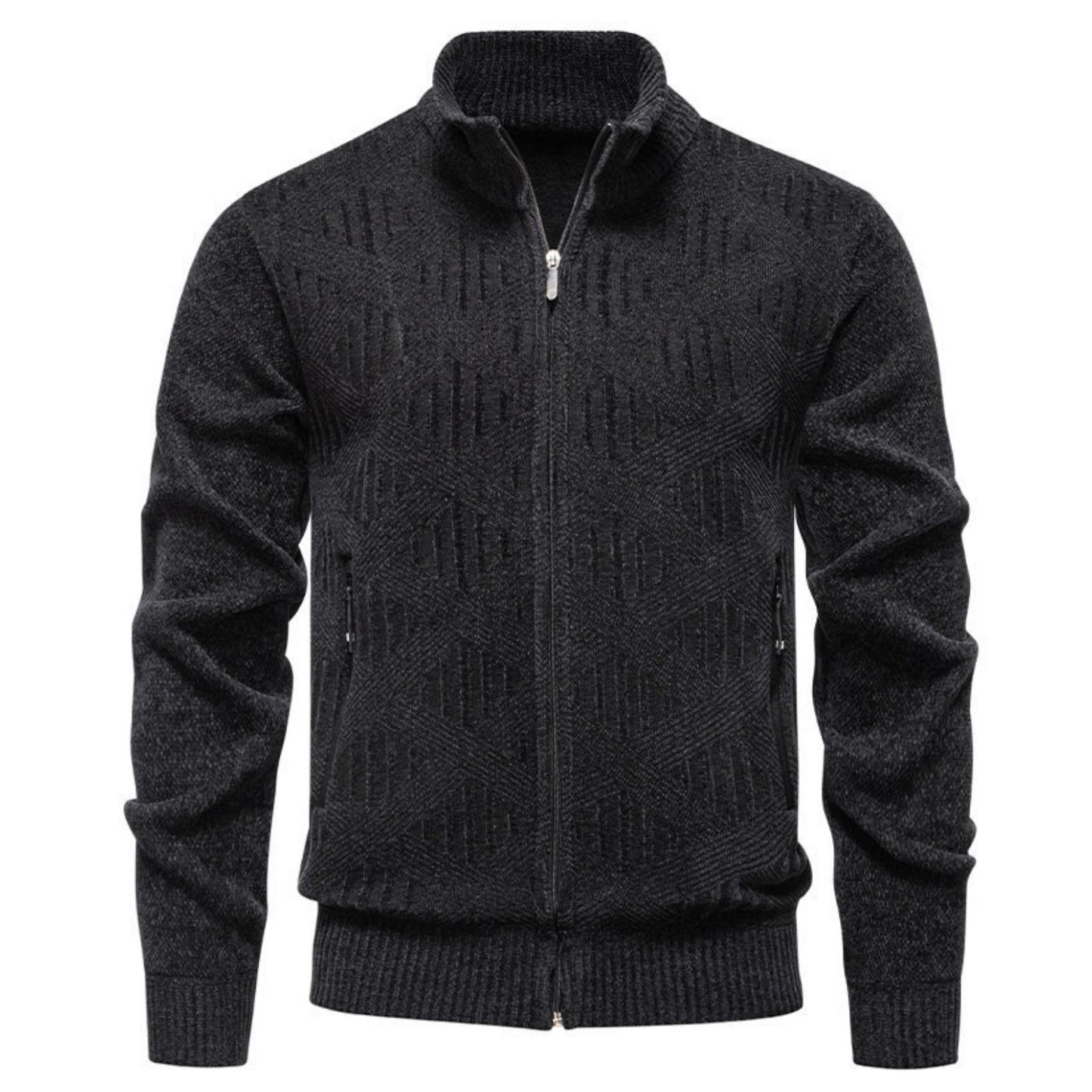 

Мужской повседневный однотонный кардиган, мужской кардиган с воротником-стойкой, на флисе и из толстой шениловой вязки XL