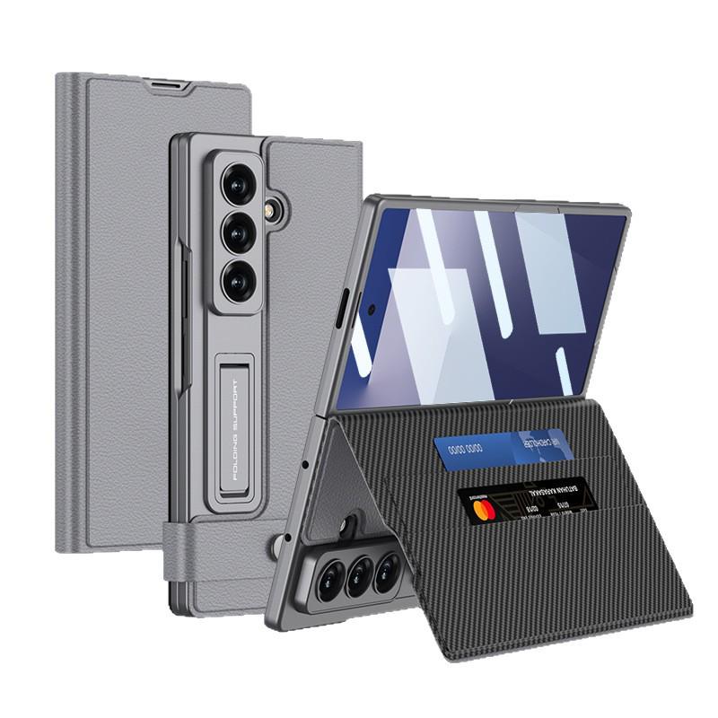 Samsung Z Fold7 Leather Wallet Case with Card Slot & Stand - Trendy Business Design