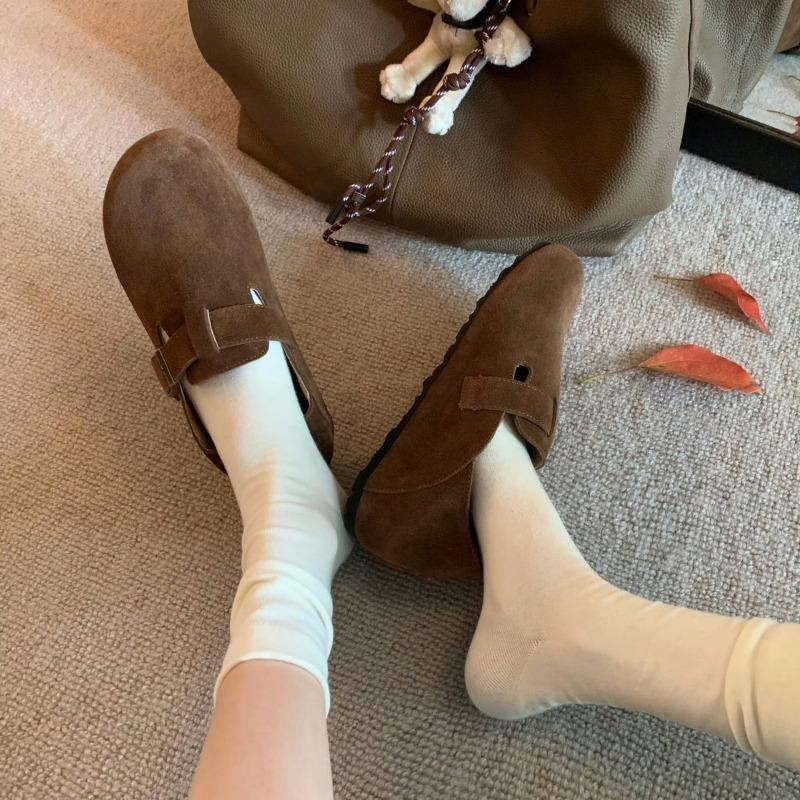 Sheepskin Version~ Genuine Leather One-pedal Can Step On Heel Buckle Straps Single Shoes Lazy Women's Shoes Boken Small Leather Shoes
