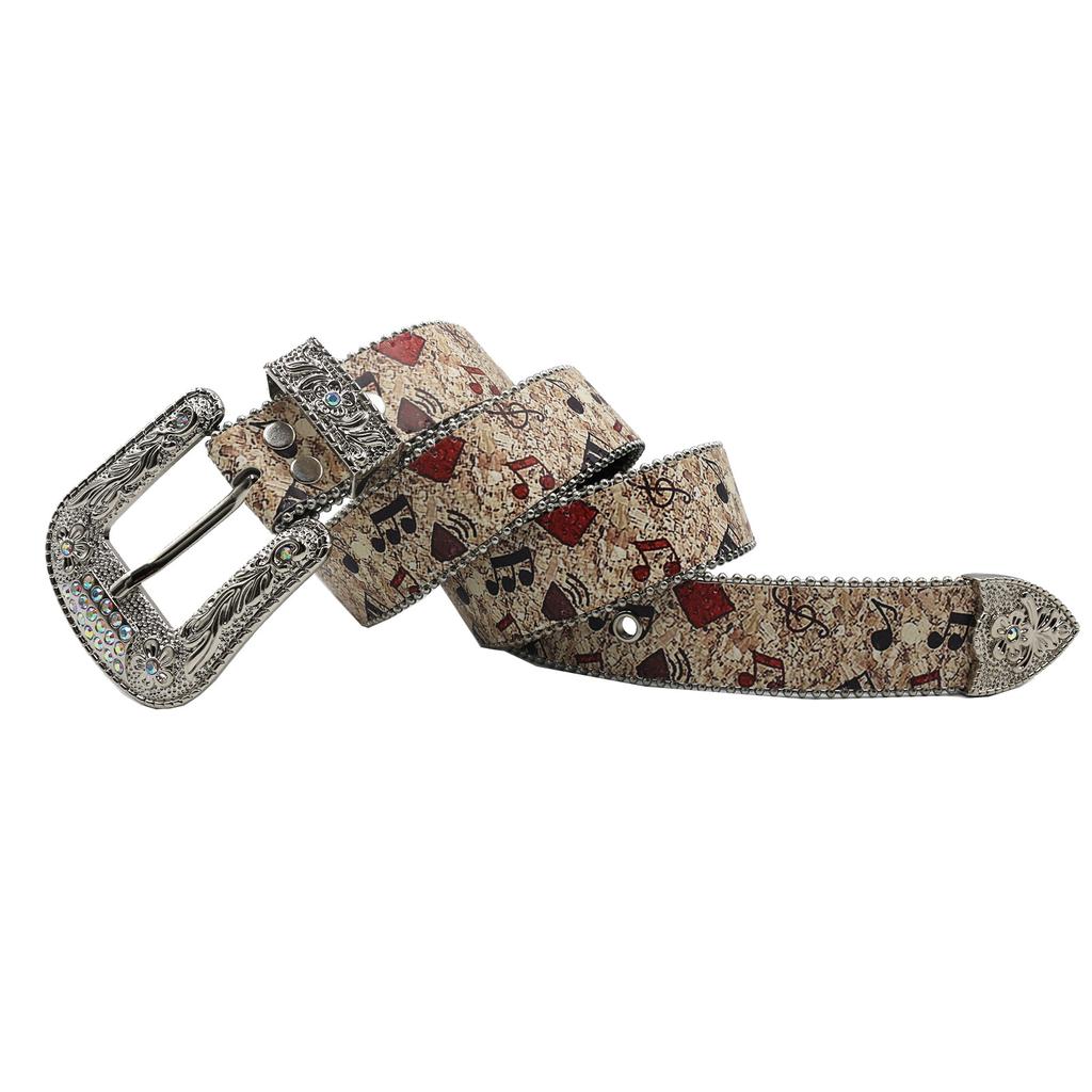 Original Design Music Note Rhinestone Print Belt Y2K Personality Trend Pu Leather Belt