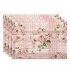 4Pcs, Pink Checkered Rose Print Placemats, Best Placemats, Washable, Suitable for Holiday Parties, Home Decor, Kitchen Tables
