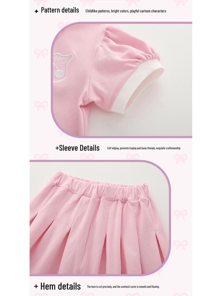 Malwee Girls' Summer Two-Piece Skirt Set - Cute & Stylish European/American Design for Little Girls