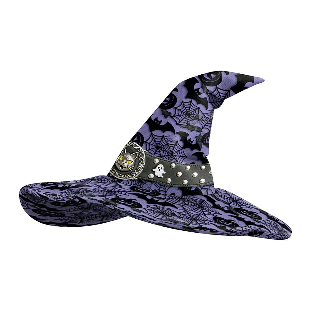 Halloween Witch Hat Costume With Bat And Pumpkin Print For Stage Performance And Party Decor