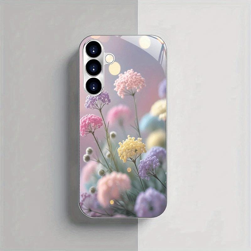 Fresh colored flower ball patterned glass phone case suitable for Samsung Galaxy S26 S25 S24 S22 S21 S20 FE/Ultra/Plus hard case
