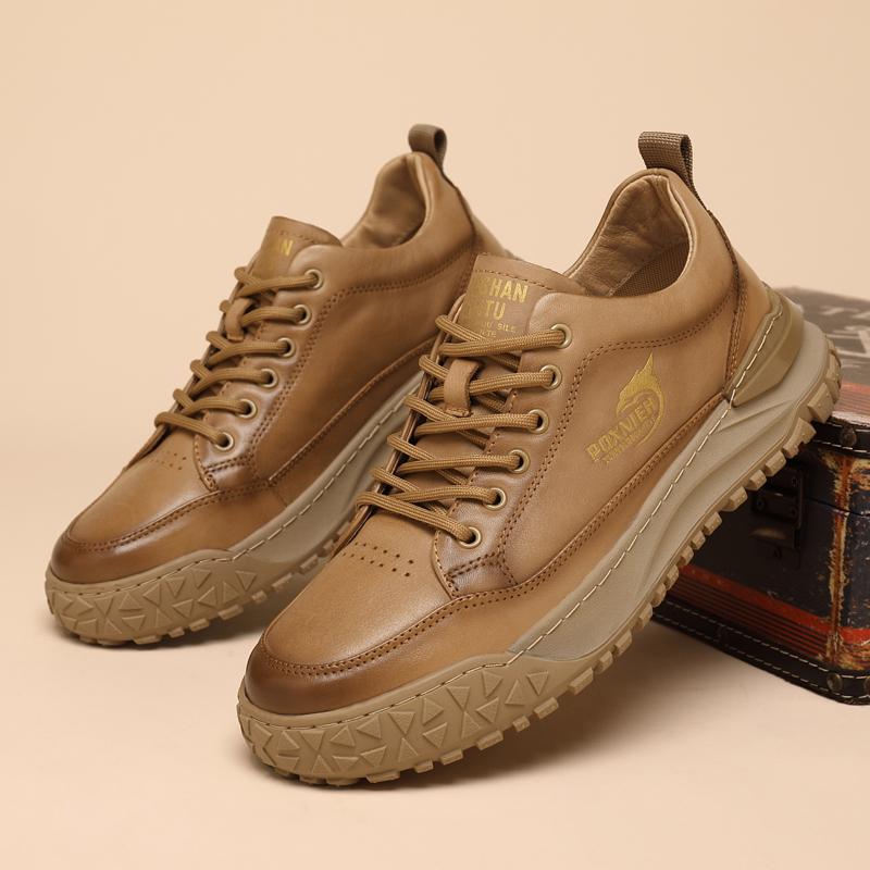Fashion Fashion Top Layer Cowhide Casual Board Shoes Leisure Leather Shoe for Men Casual Sneakers Spring Wearable Platform Walking Shoes