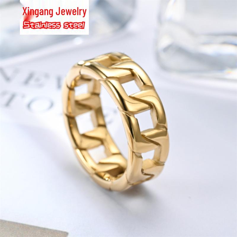 Inel lanț cubanez la modă pentru bărbați: Oțel Titan la Modă, Rezistent la Decolorare, Turnare de Precizie.