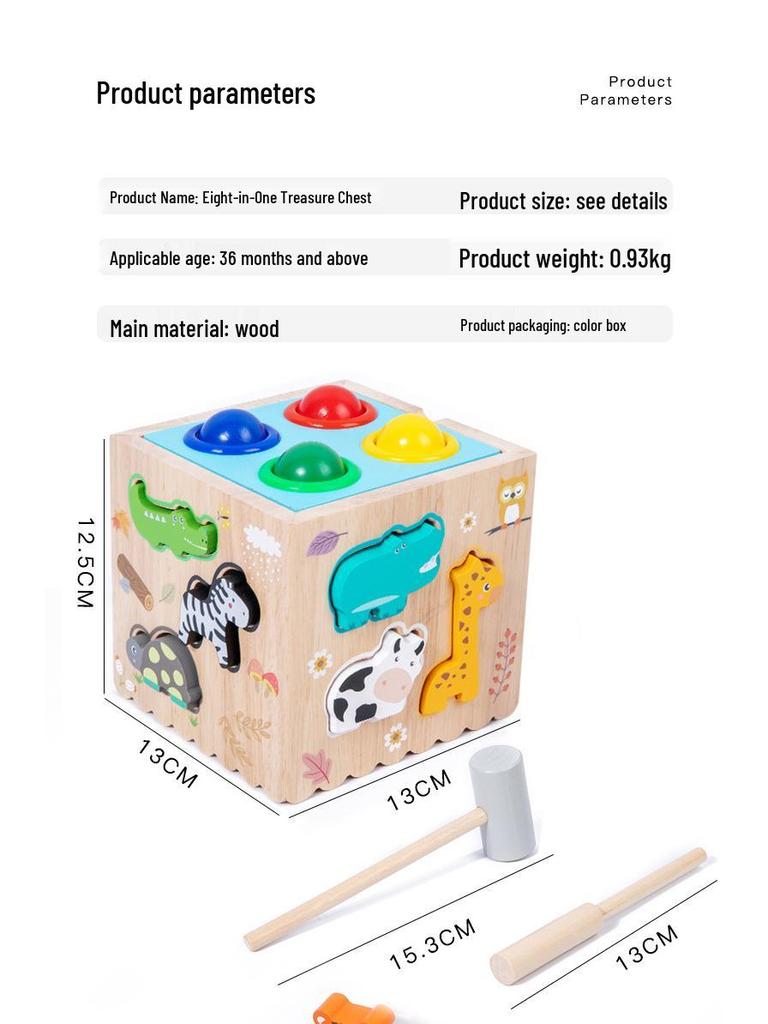 8-in-1 Montessori Educational Toy: Animal Matching, Knocking Balls, Clock, Fishing, and Radish Pulling Puzzle Box for Kids