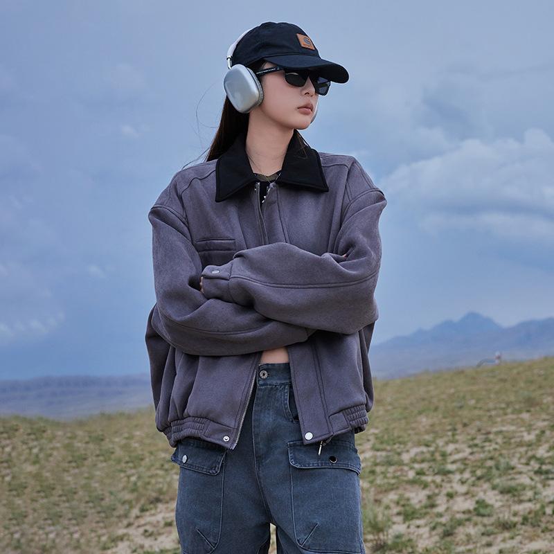 

Осенняя Новая Куртка с Лацканами Детройт Женская Ретро Пальто Замшевое Американское Пальто S