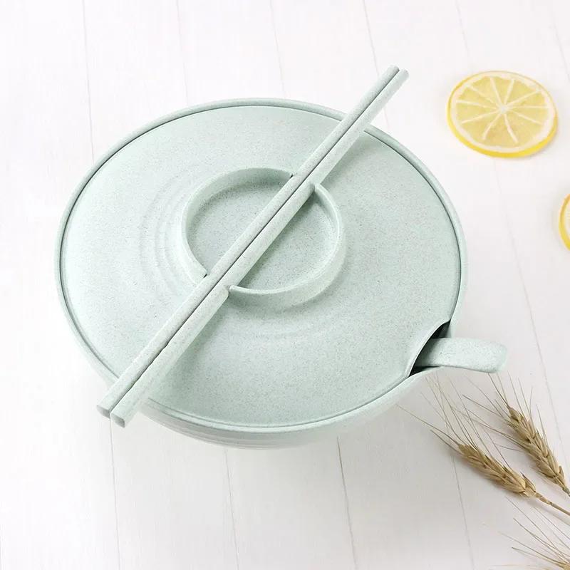 Household Bowls Spoons Chopsticks Set With Lid for Instant Food, 3pcs Wheat Straw Bowl, Instant Noodles Bowl, Kitchen Tableware