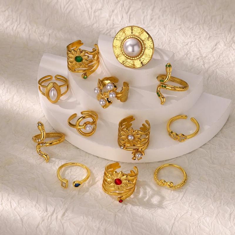 Hot-selling titanium steel ring female simple cold wind irregular personality egg hollow imitation pearl open ring