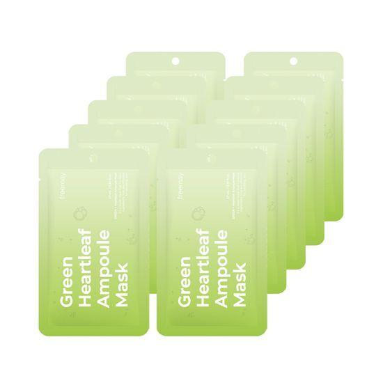 Bamboo Vegan Sheet/Soothing Cooling Freemay Green Heartleaf Ampoule Mask (10 sheets)