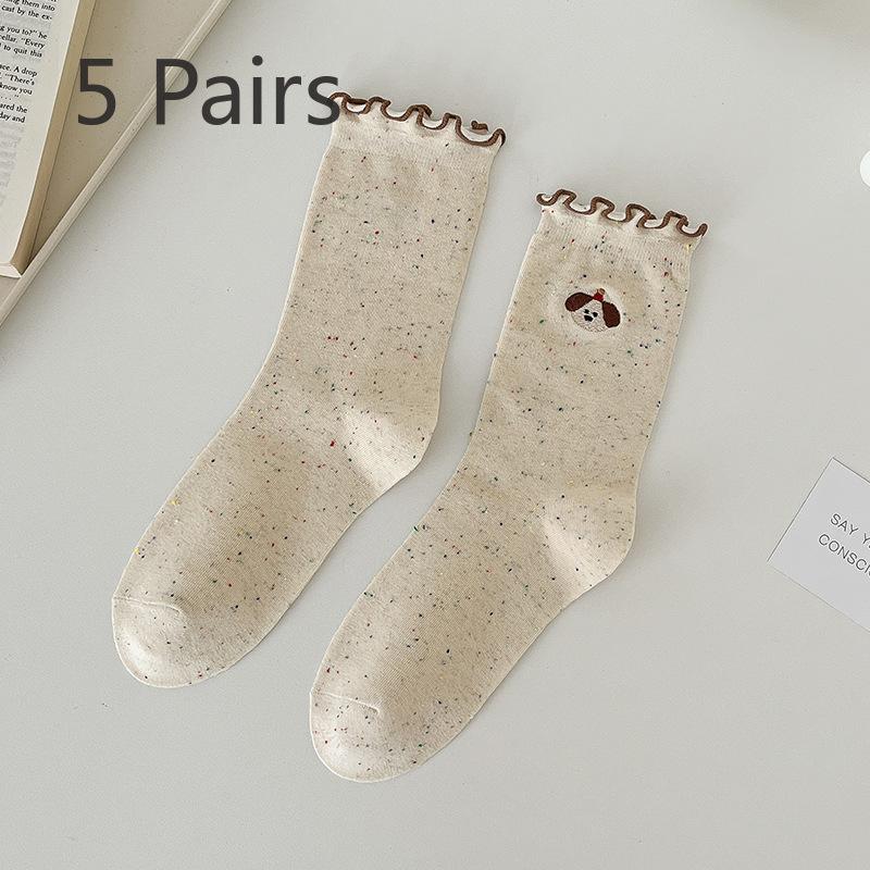

5 пар осенне-зимних новых симпатичных носков женские носки до середины икры носки из хлопка Tide женские ежемесячные носки деревянные носки с кружевом 5 pairs коричневый