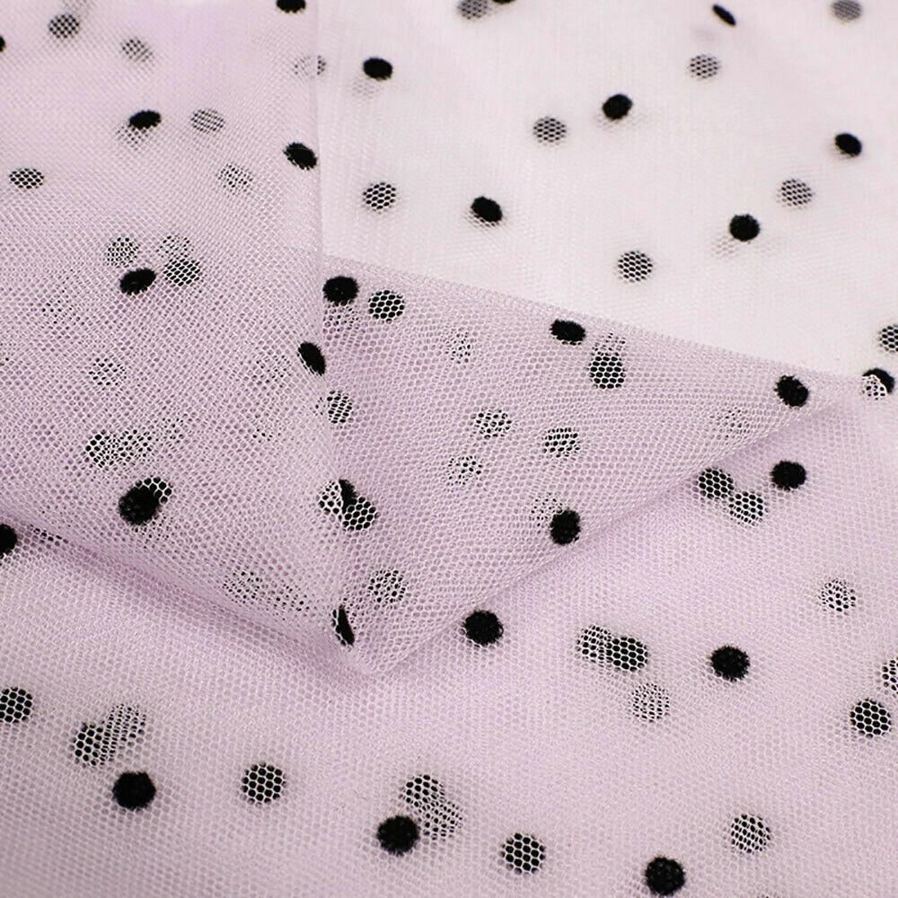 Lace Fabric Soft Velvet Flocking Mesh Voile Tulle Net Mini Black Polka Dot for DIY Sewing Dress Garment Wedding Decor Material
