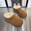 Fashion Platform High Heels Women Fur Slippers Suede Mules Shoes Winter 2025 Trend New Casual Snow Boots Short Plush Warm Cotton Shoes