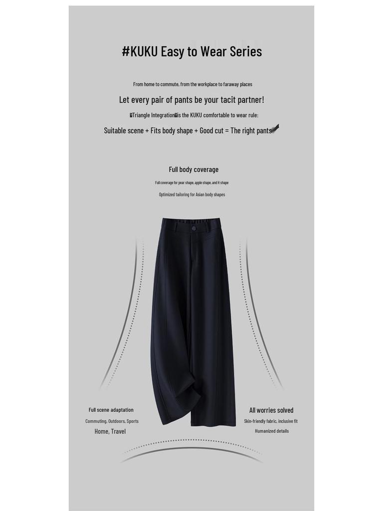 2026 Women's Slimming Wide-Leg Pants: Petite, Nine-Tenths Length, Straight, Loose Casual Fit for Spring and Summer