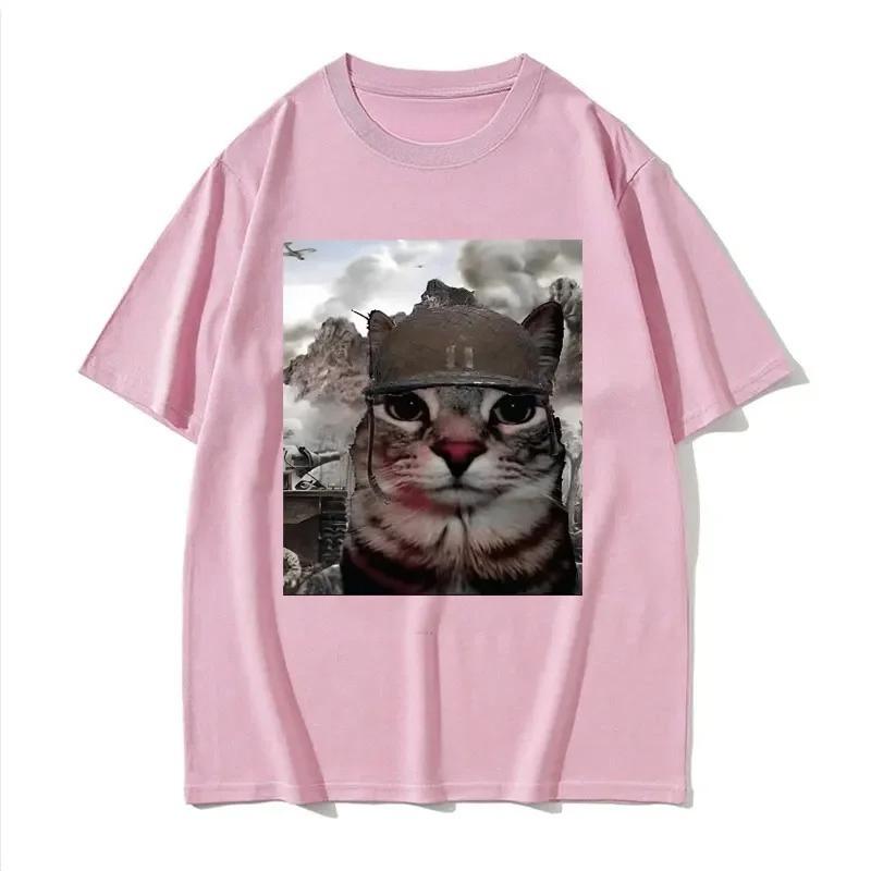 Summer Men's 100% Pure Cotton Cat Printed Round Neck T-shirt Unisex Casual Street Soft High-quality Short Sleeved Shirt