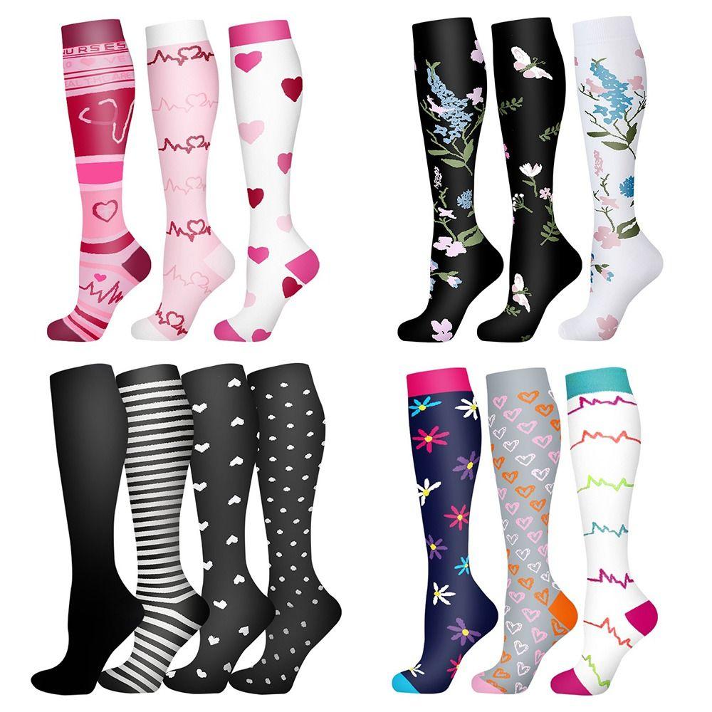 3 Pairs Breathable Compression Socks Soft Nurse Calf Pressure Leg Socks  for Outdoor Sports