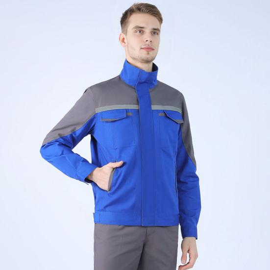 2Pcs/Set Welding Work Clothes Stand Collar Long Sleeve Zipper Closure Jacket Long Pants Set Reflective Strips Tear-Resistant Workwear