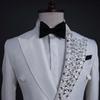 Wedding Men Suits Tuxedos New Modern Crystal Suit Peaked Lapel Single Breasted Sparkly Diamonds Blazer Pants