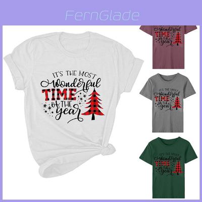Women's Christmas Tops With Short Sleeves And Soft Cotton Material For Festive Comfort**