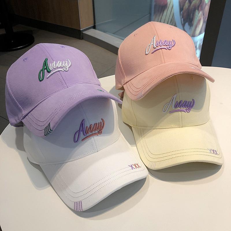 Hat female versatile face small wide brim big head circumference embroidery baseball cap hard top sunshade sun protection cap men