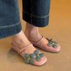 Fashion Flat Bao Tou Cool Mopping Summer New Square Toe Shallow Mouth Flower Metal Buckle One Slip Soft Sole Non-slip Slippers