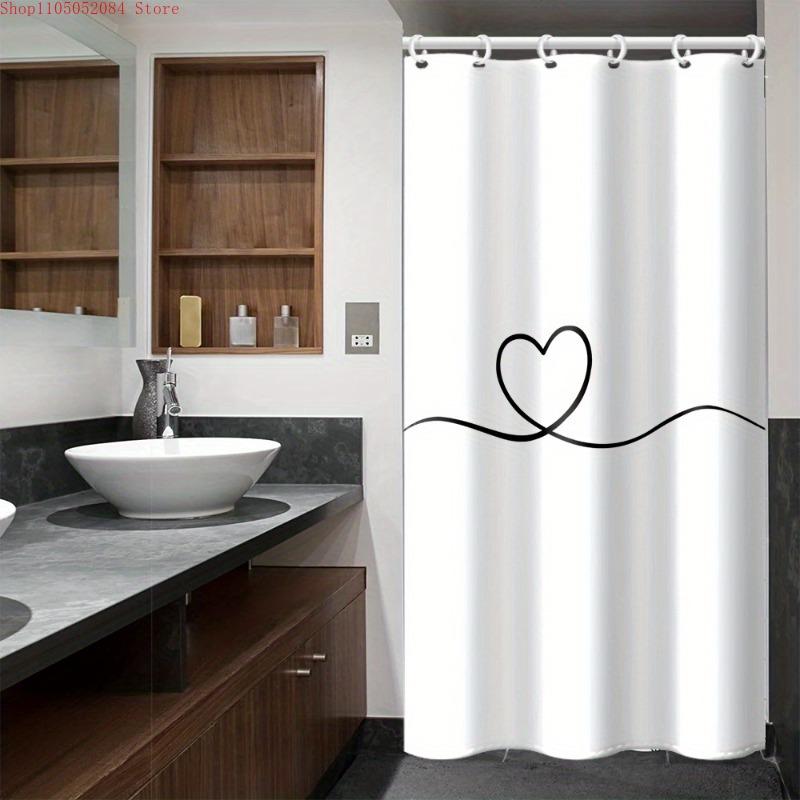 1pc 180x180cm white minimalist heart shaped shower curtain - With Hooks Waterproof Mildew Proof Easy Install Washable